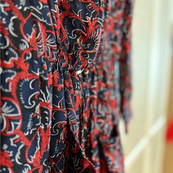 A.L.C. | Silk Mini Dress | Size 4 / Small | Long Sleeve | Cinch Waist | Navy - Picture 4 of 9